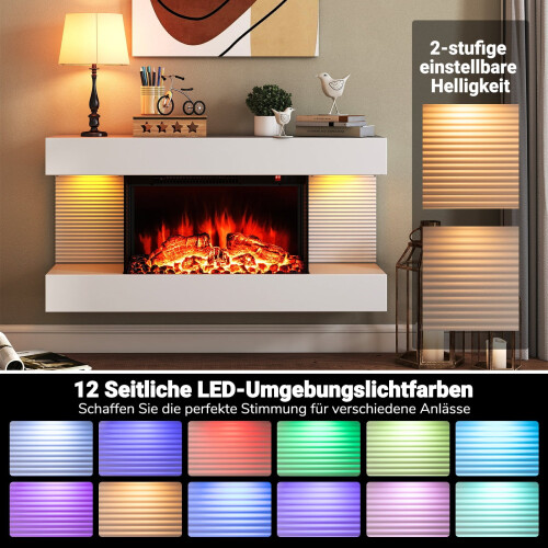 Electric Wall Fireplace with Heater & LED Lights 2
