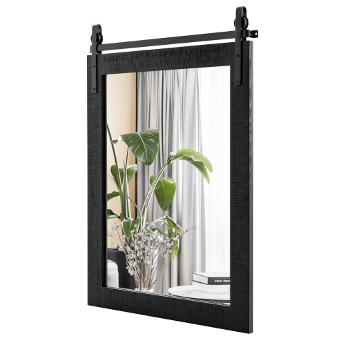 Espejo de pared rectangular rústico, marco de madera maciza, 76 x 56 cm 1