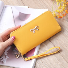 (Yellow)Lady Zipper Around Women Clutch Leather Long Wallet Card Holder Purse Case