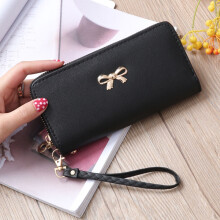(Black)Lady Zipper Around Women Clutch Leather Long Wallet Card Holder Purse Case