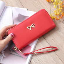 (Red)Lady Zipper Around Women Clutch Leather Long Wallet Card Holder Purse Case