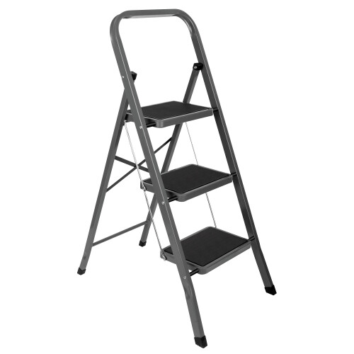 (3 Step Grey) Futura Step Ladder Folding Step Stool Heavy Duty 150Kg Capacity