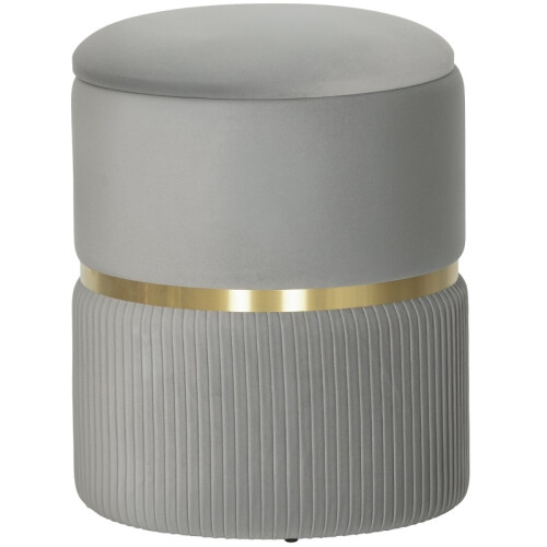 (LIGHT GREY, Polyester) Velvet-Finish Storage Ottoman - Light Grey