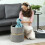 (LIGHT GREY, Polyester) Velvet-Finish Storage Ottoman - Light Grey 8
