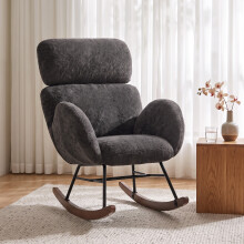 HOMCOM Rocking Chair with Adjustable Headrest Velvet Upholstery Dark Grey