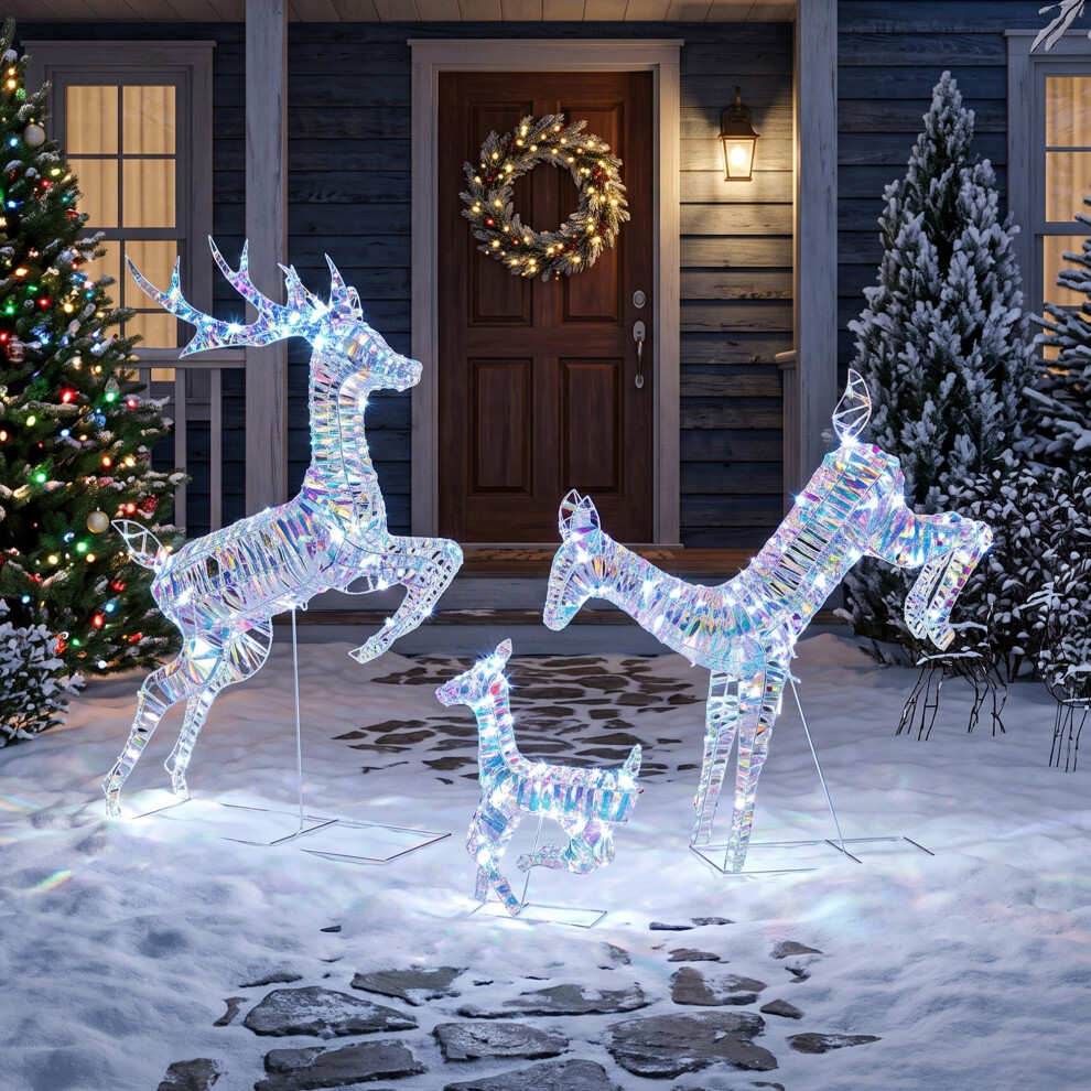 Outsunny Unisex White 3-Piece Christmas Lighted Reindeer Family Set For Outdoor In | : 120 Cm - Image 3