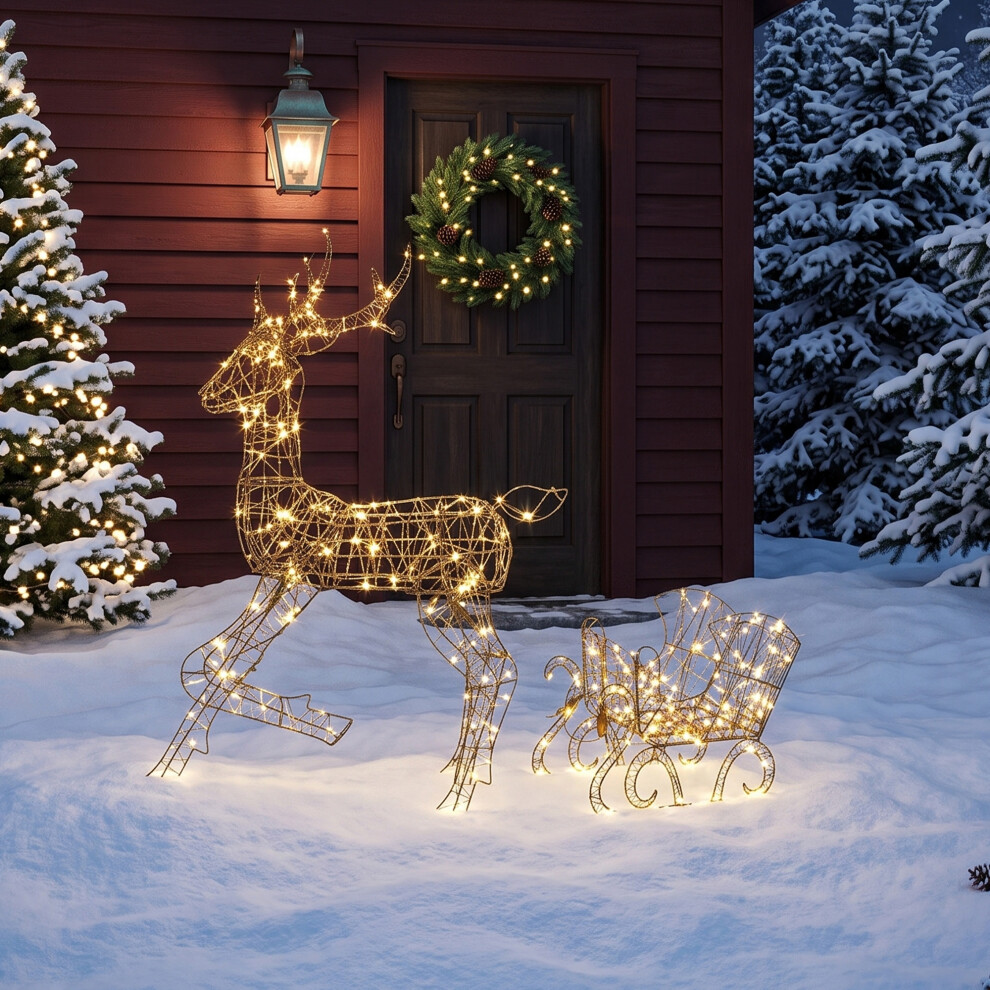 Rackhams White/Brown/Dark Lighted Reindeer And Sleigh Set, Outdoor Christmas Decoration - Image 5