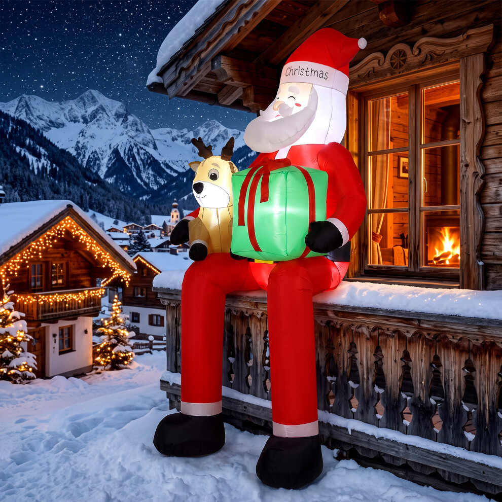 Outsunny Brown/Green/Dark 9.3Ft Giant Christmas Inflatable Hanging Santa Claus W/ Reindeer - Image 5