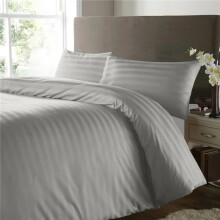 (Silver, Double) 3 Piece Stripe Duvet Cover Set – Premium Quality Soft Microfibre Bedding with Matching Pillowcases