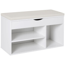 Wooden Shoes Cabinet Bench Hidden Storage Padded Seat Organiser Footwear Rack Hallway White 80 x 30 x 47 cm