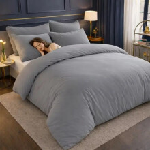 (Grey, King: 230cm x 220cm) Luxurious Hotel Quality Plain Duvet/quilt Cover Bedding - 3pcs Hypoallergeni