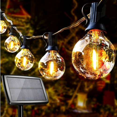 Solar Outdoor String Lights, 10+1 G40 LED Bulbs, IP44 Waterproof, with 4 Modes