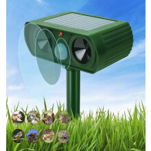 Solar-powered, waterproof, ultrasonic cat repellent with LED for outdoor use, suitable for gardens and farms. PZCC