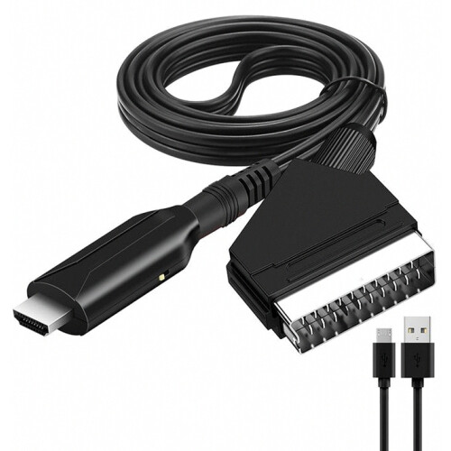 Προσαρμογέας SCART σε HDMI 1080p με καλώδιο — 2 θύρες, τροφοδοτικό 5V/1A