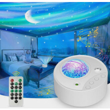 3-v-1 projektor galaxií Aurora Borealis so 14 svetelnými efektmi a bielym šumom, stropná lampa s hviezdnou oblohou, ambientný projektor