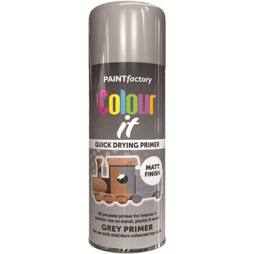 Rapide RAPIDE Colour It Primer Spray Paint Quick Drying Wood Plastic 400ml Matt Grey