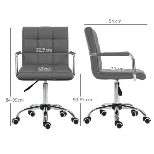 (Grey, PU Leather) PU Leather Office Chair, Grey, Adjustable Height 1