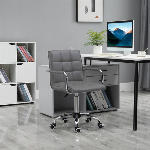 (Grey, PU Leather) PU Leather Office Chair, Grey, Adjustable Height 2