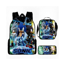 Sonic Themed 3-Piece School Set - Anime Backpack, Crossbody Bag & Pencil Case for Kids | Colorful & Sturdy Collection for Fans