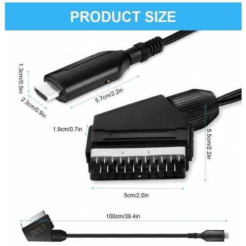 Προσαρμογέας SCART σε HDMI 1080p με καλώδιο — 2 θύρες, τροφοδοτικό 5V/1A 2