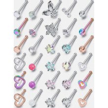 20G 18G Nose Rings Studs Surgical Steel Nose Stud Glow Dark Heart Opal CZ Flower Nose Piercing Jewelry Nose Rings for Women Straight Sc