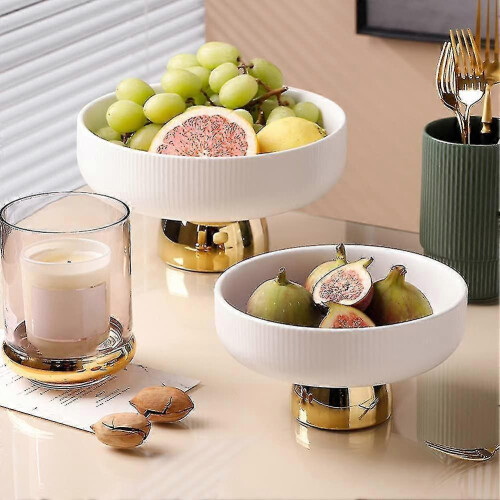 Ceramic Footed Bowl Round Pedestal Bowl Decorative Fruit Dish Holder Dessert Display Stand 2