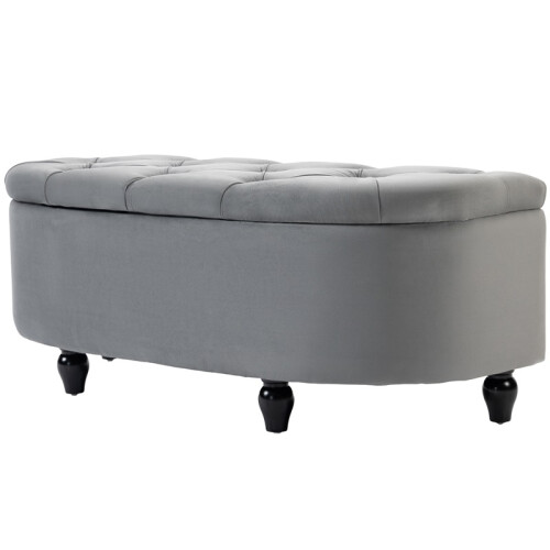 Velvet-Feel Half Circle Storage Ottoman - Dark Grey 1