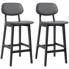 Bar Stools Set of 2, Breakfast Bar Chairs, PU Leather Upholstered Kitchen Stools with Backs, Footrests and Solid Wood Legs, Dark Grey