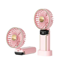 (A, Pink) Mini Handheld fan Portable small fan hanging neck fan USB rechargeable small desktop fan Mobile phone holder fan