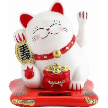 Solar Powered Feng Shui Cute Waving Money Cat Good Luck Wealth