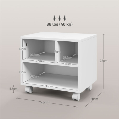 (White, Particle Board) 3-Drawer Printer Stand on Wheels - White 2