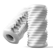 (White) Portable Disposable Manual Spiral Masturbator Cup for Men Penis Exercise Trainer Open-Ended Stocking Texture Adult Sex Toy