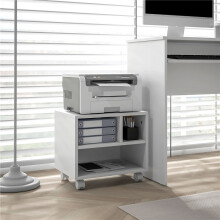 (White, Particle Board) 3-Drawer Printer Stand on Wheels - White