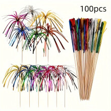 (100pcs) 50pcs/100pcs/Colorful Tassel Fireworks Picks For Party Table Decoration, Beautiful Fruit Skewers For Birthday, Father's Day,