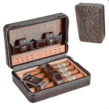 (Black-brown) Travel Humidor, Portable, 4 S