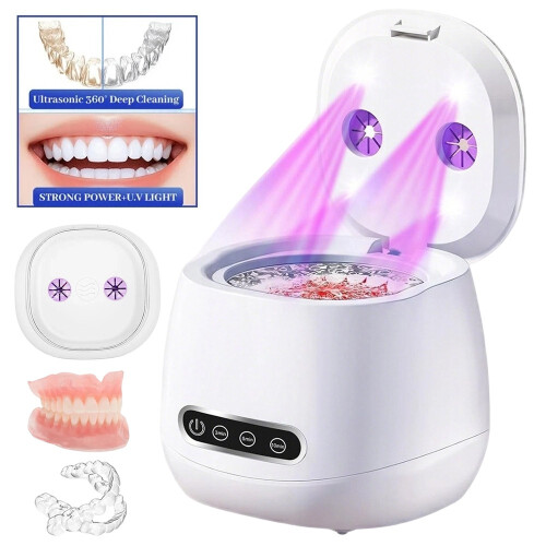 Ultrasonic Denture Cleaner Machine with 4 UV Light Bath Retainer Cleaning Pod UK