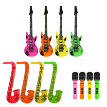 12er-Pack aufblasbares Musik-Party-Set |Enthält 4 Gitarren, 4 Saxophone und 4 Mikrofone. Aufblasbare Neon-Kunststoff-Requisiten