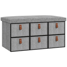 Shoe Bench with Seat, Shoe Storage Bench with Cushion and 6 Fabric Drawers for Entryway, Hallway, Living Room, Bedroom, Light Grey