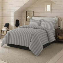(Silver, Super King) PROLONGED BLACK FRIDAY | 100% Egyptian Stripe Duvet Quilt Cover Set - Super king Bedding Set