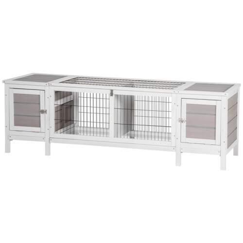 Rabbit Hutch and Run, with Removable Tray - Grey 1
