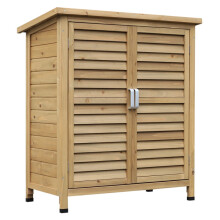 Garden Shed Wooden Garden Storage Shed 2 Door Unit Solid Fir Wood Garage Tool Organisation Cabinet, 87L x 46.5W x 96.5Hcm, Natural
