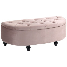 Semi-Circle Ottoman Storage Bench, Rubberwood Legs for Bedroom & Entryway, 120 x 46 x 42 cm, Pink