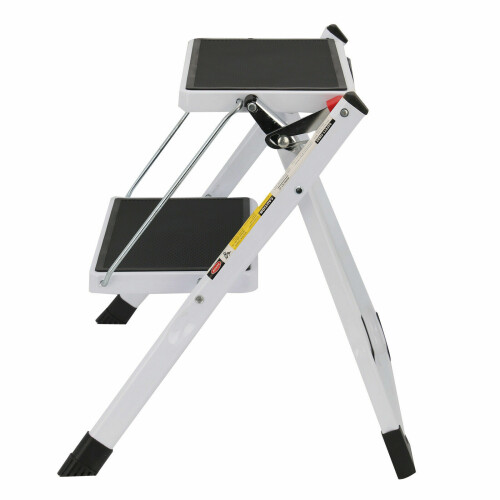 KITCHEN DIY HOME DOUBLE FOLDING 2 STEP STOOL LADDER ANTI-SLIP RUBBER MAT 1