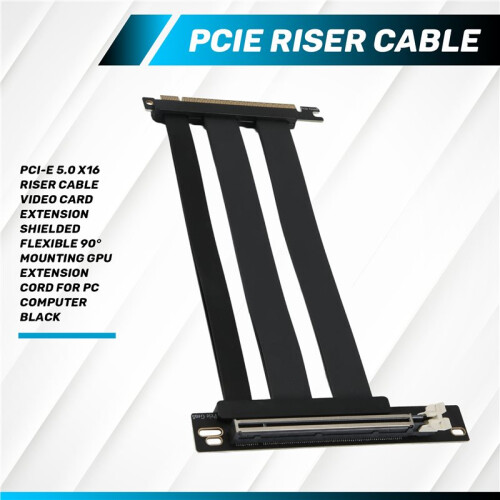 PCI-E 5.0 X16 Riser Cable Video Card Extension Shielded Flexible 90 Mounting GPU Extension Cord for PC Computer Black 2