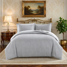 (Silver, King (230 x 220 cm)) 4PCS Satin Stripe Duvet Cover Set with 26cm Deep Fitted Sheet – Luxury Soft Bedding Set with