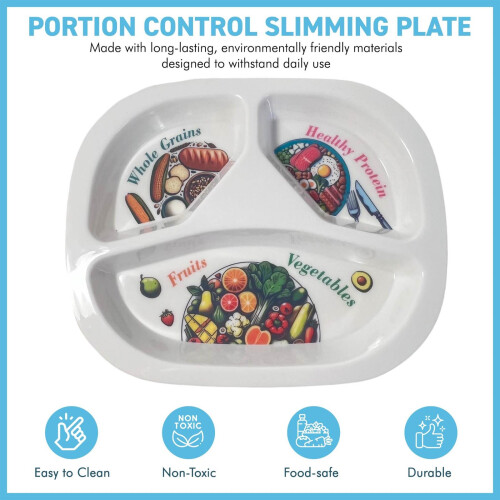 Portion Control Plate for Balanced Diet - Grains, Proteins, Fruits & Veggies 1