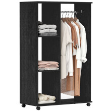 Open Wardrobe on Wheels, Bedroom Wardrobe with Clothes Hanging Rail, 3 Storage Shelves, Mobile Garment Rack for Cloakroom, Hallway, Black