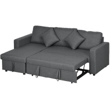 Corner Sofa Bed with Storage, 3 Seater Pull Out Sofa Bed, Convertible L Shape Sofa Couch with Reversible Chaise Lounge for Living Room, Dark Grey