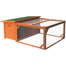 Rabbit Hutch Outdoor Guinea Pig Hutch with Run Small Animal Off-ground Duck House Hideaway Garden with Openable Roof 125.5 x 100 x 49cm Orange