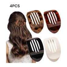 4 Pack Flat Tortoise Shell Clips, Round Flat French Barrettes, Strong Hold for Thick/Thin Hair, Comfortable Curved Design (Matte + Leopard Print 1)